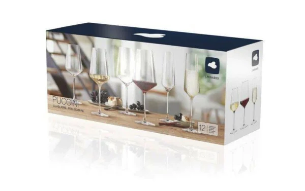 design à la mode Leonardo Service De Verres à Vin Puccini 12 Pièces, Transparent – Verres à Vin 1